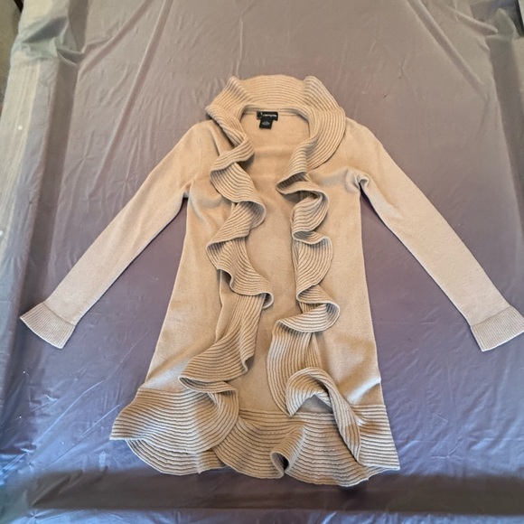 Bloomingdales Tan Wool/Cashmere Open Ruffle Long Cardigan Size Small MSRP $248 - Picture 10 of 10